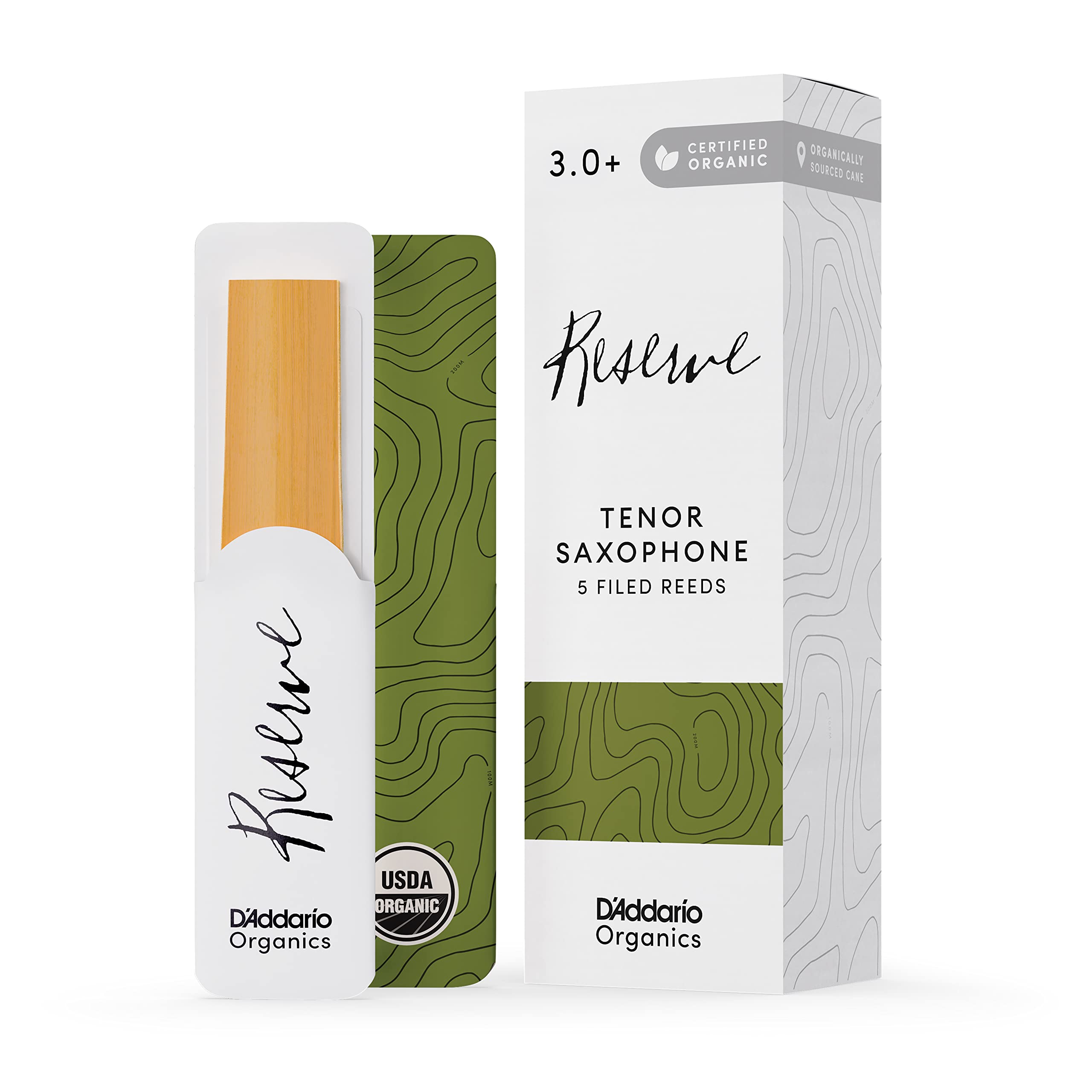 

WoodWinds Reeds for Tenor USDA Organic RESERVE ODKR05305 5 reeds per D Addario Saxophone, Certified, [Hardness 3.0+], pack.