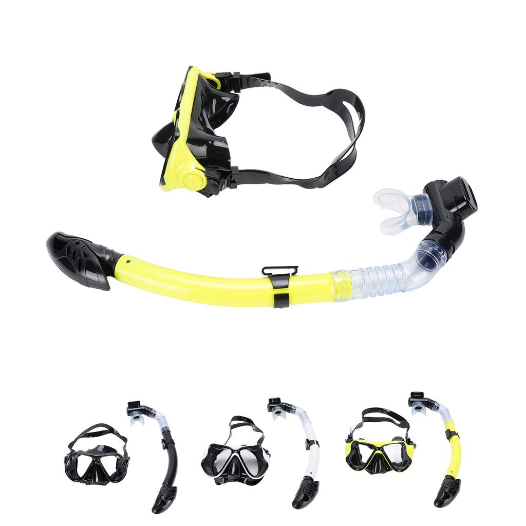 Adult Snorkel Set Wide View High Definition Tempered Glass Lens Diving Goggles and Full Dry Snorkel 