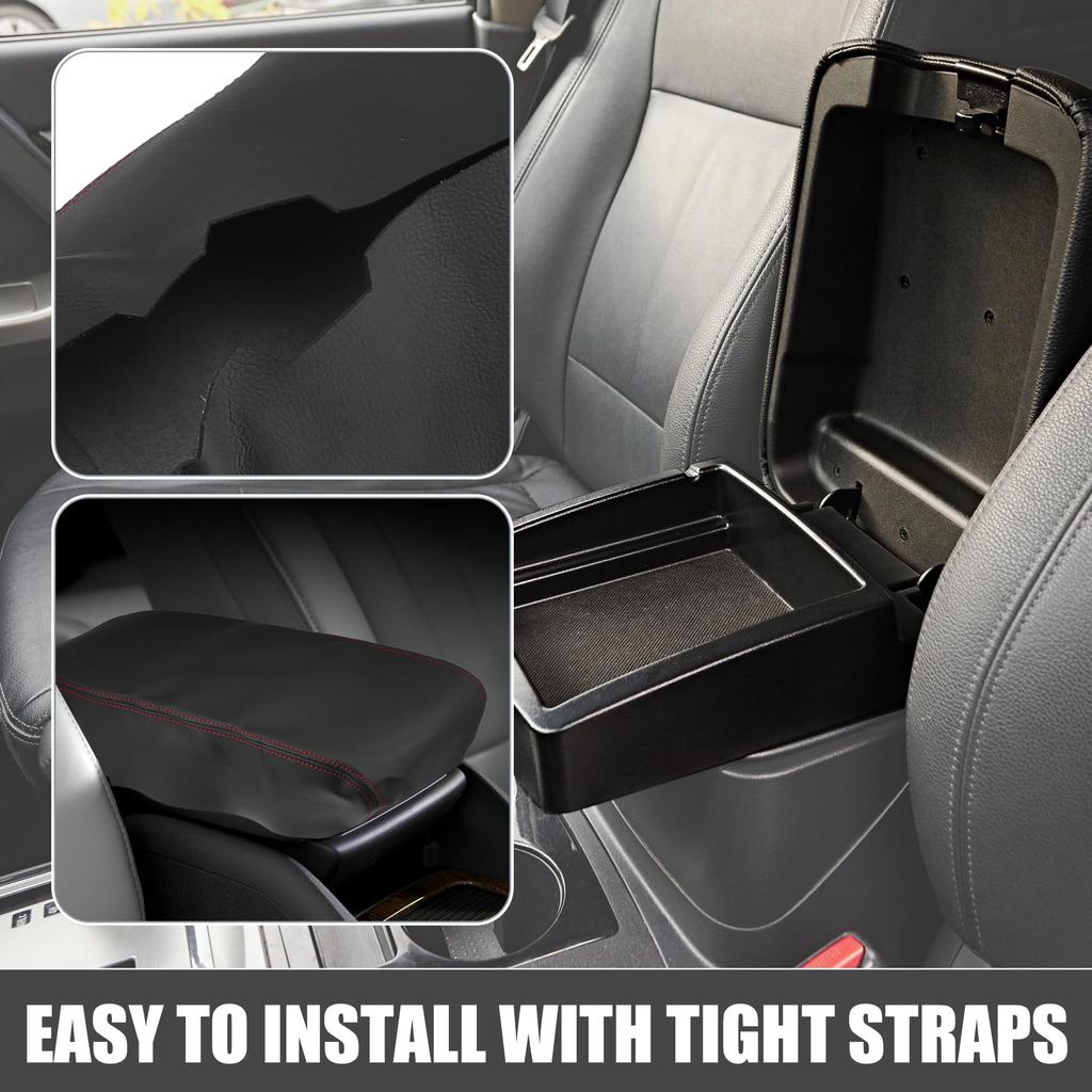 ABSOPRO Car Center Console Pad, Waterproof Armrest Seat Box Cover Protector for Dodge Charger 2008-2010, Black with Red Stitching