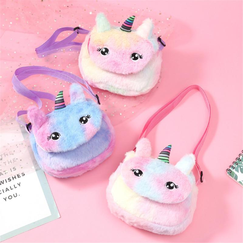 Kids Lovely Shoulder Bag Children Plush Cartoon Single Horned Horse Messenger Bag Coin Purse