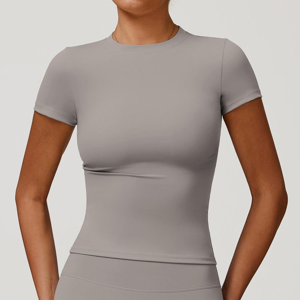 Kundenspezifisches Schnelltrocknendes Yoga-T-Shirt, Kurzarm-Fitness-Top für Damen - Outdoor-Laufen & Sport-Stil 8455