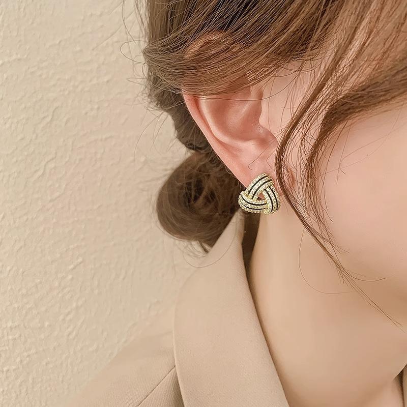 Elegant Golden Triangle Stud Earrings with Sparkling Rhinestones - Versatile Daily Wear & Party Jewelry