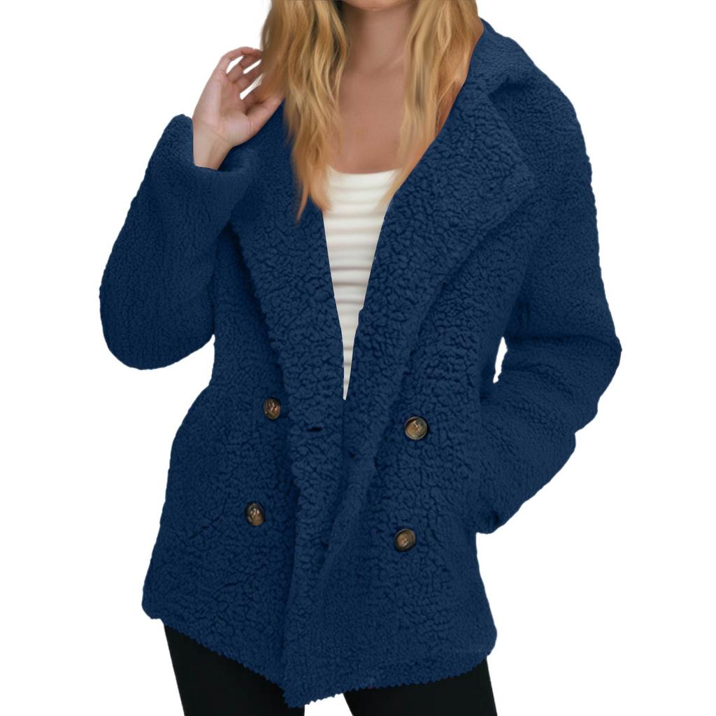 Women's Winter Coat Fleece Lined Jacket Long Sleeve Horn Button Plush Warm Coat