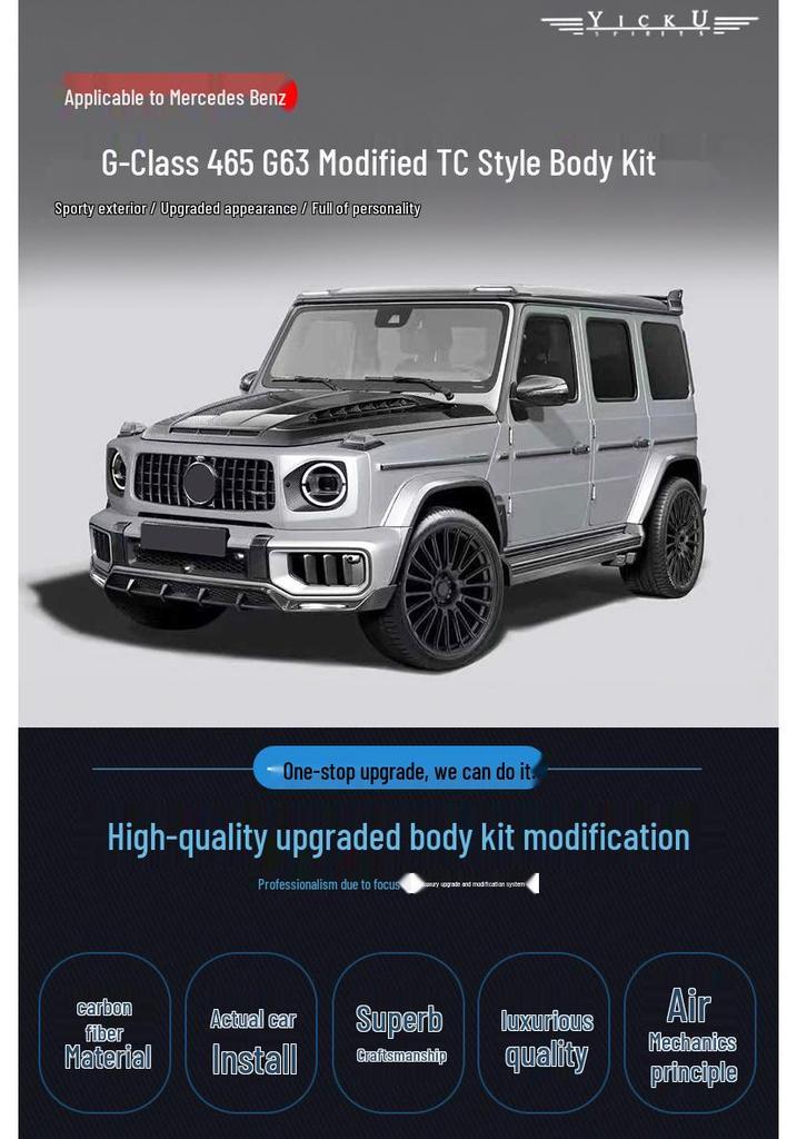 Compatible Mercedes G-Class 465 Carbon Fiber Body Kit: Front Lip, Rear Lip, Hood, Fender, Tail Wing, Roof Light.