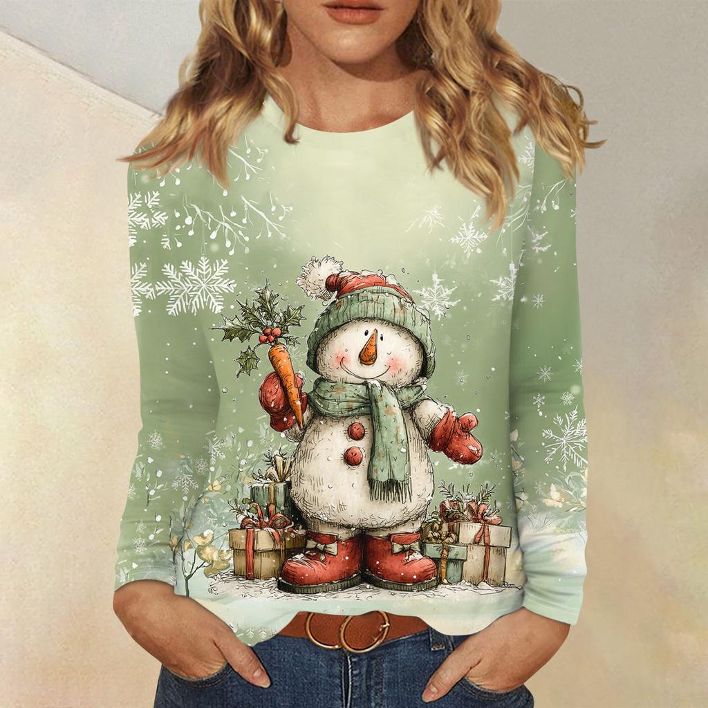 Langermede skjorter for kvinner Søt trykk grafisk t-skjorte Bluser Uformell Pluss størrelse Basic Topper Pullover