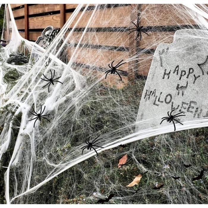 Décoration d'Halloween - AIMOONSA - Toiles d'araignée - Réutilisable - Noir et blanc - 40 araignées