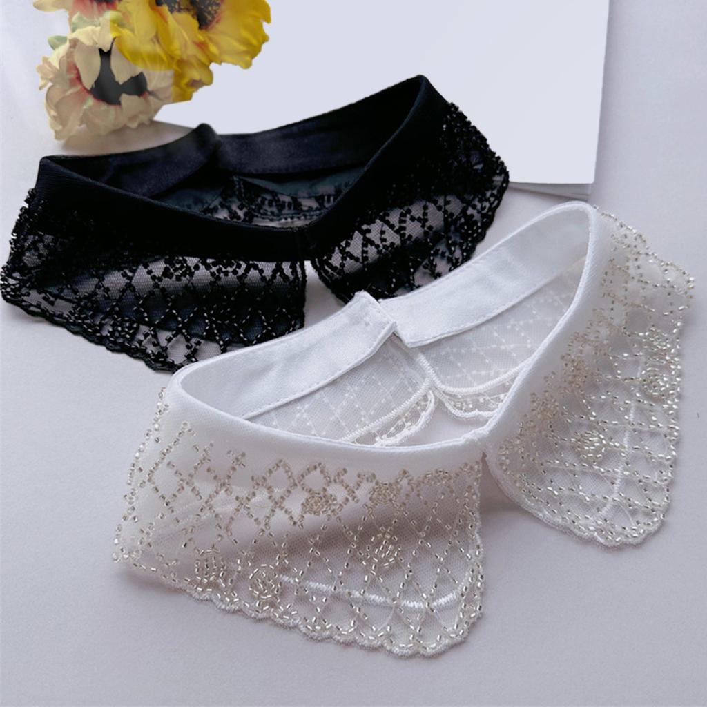 Elegant Organza Beaded Embroidered Faux Collar Necklace Half Shirt Blouse Choker Fashion Clothing Accessory for Women