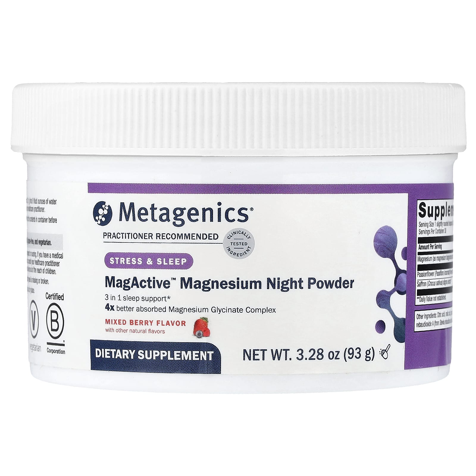 

Metagenics, MagActive™ Magnesium Night Powder, Mixed Berry, 3.28 oz (93 g)
