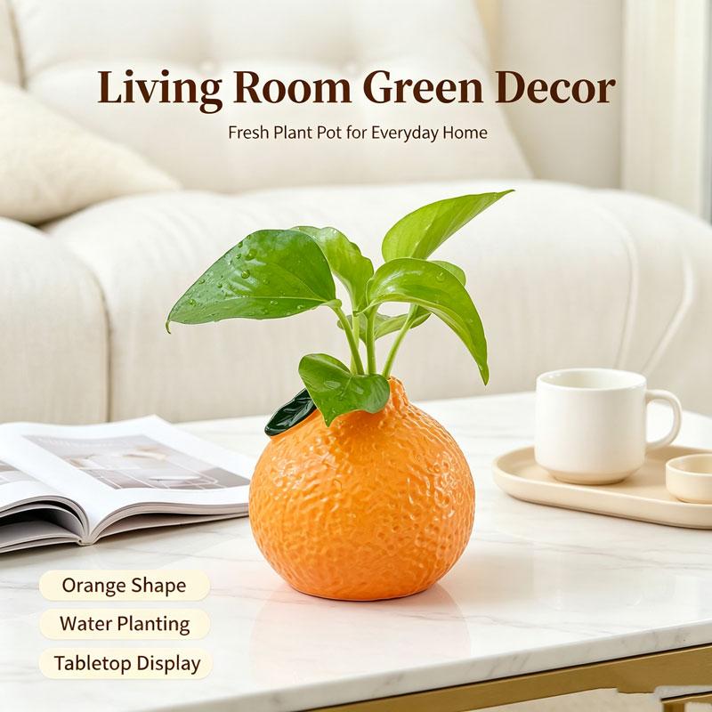 Niedliche Keramikvase in Orangenform, Kreativer Hydrokultur-Pflanztopf, Schreibtisch-Grünpflanzen-Dekoration für Zuhause Wohnzimmer
