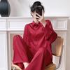 1011 new pajamas women's spring and autumn ice silk long-sleeved large-size suit summer solid color high-end wide-leg pants loungewear