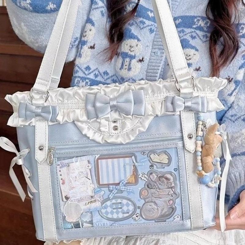 New Fashion Design for Girls Y2K Ulzzang Ita Bag Sweet Preppy Style Shoulder Bag for Women Large Capacity Ribbon Bow Tote Bag