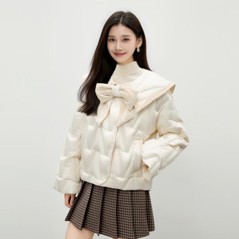 Autumn Water Elegant Women's Retro Bow Short Down Jacket