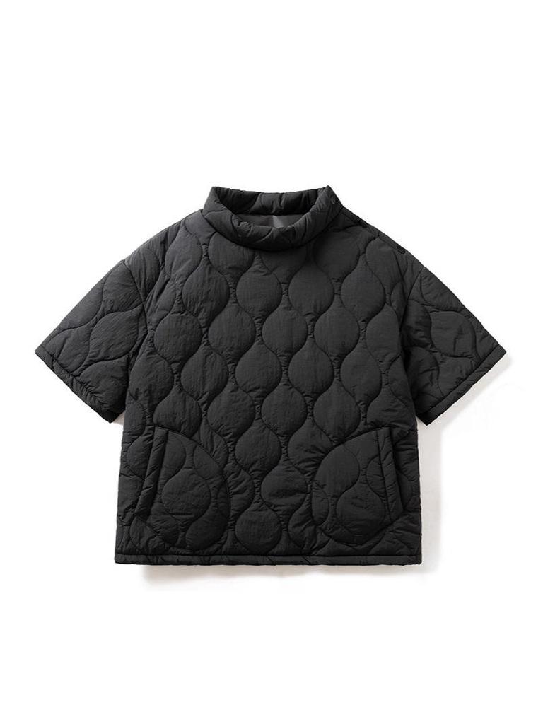Herren Stepp Baumwolle Halbarm Pullover Jacke—Winter Arbeitskleidung Stil mit Stehkragen, Lockerer Schnitt, Einfarbige