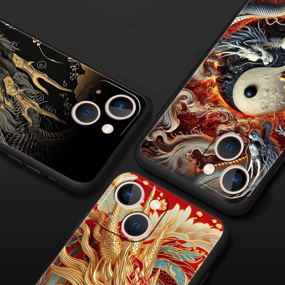 Chinoiserie Loong Flower Dragon Phone Case Cover for iPhone 17 16 15 14 13 12 Pro Max 11 Pro Max 17 AIR Plus Soft TPU Shell Bags