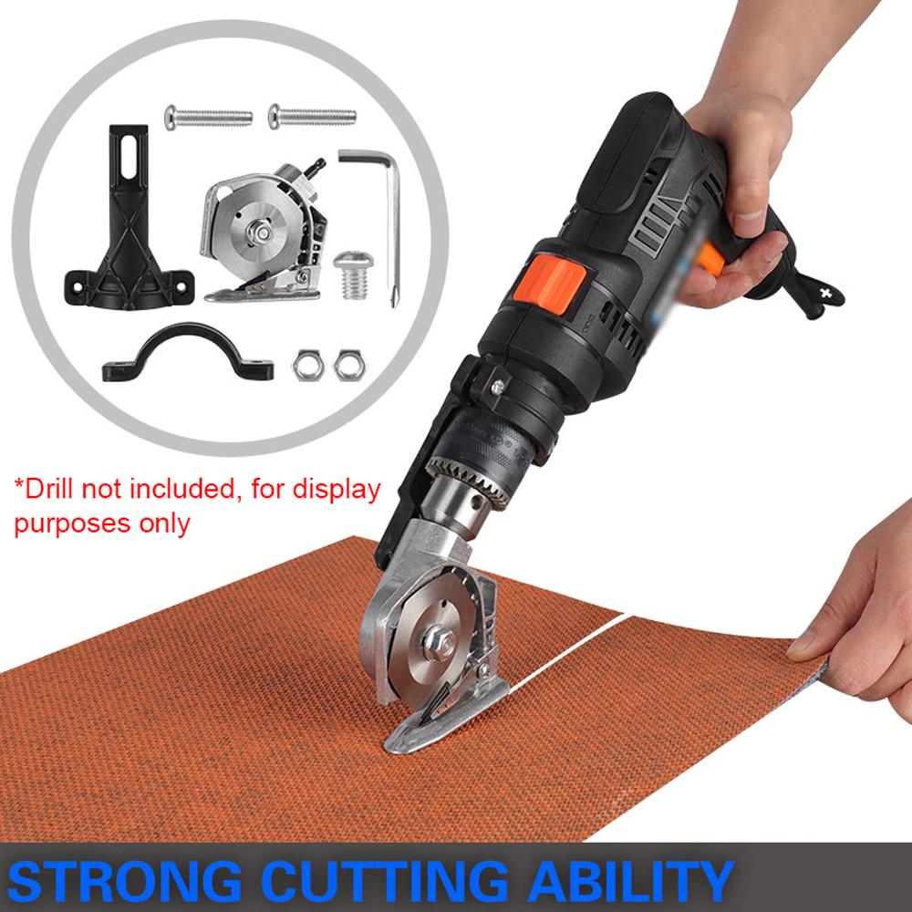 Conversion tool from electric drill to fabric cutter, highly  , polished blades for gentle shearing, with special positioning slot design for ceil