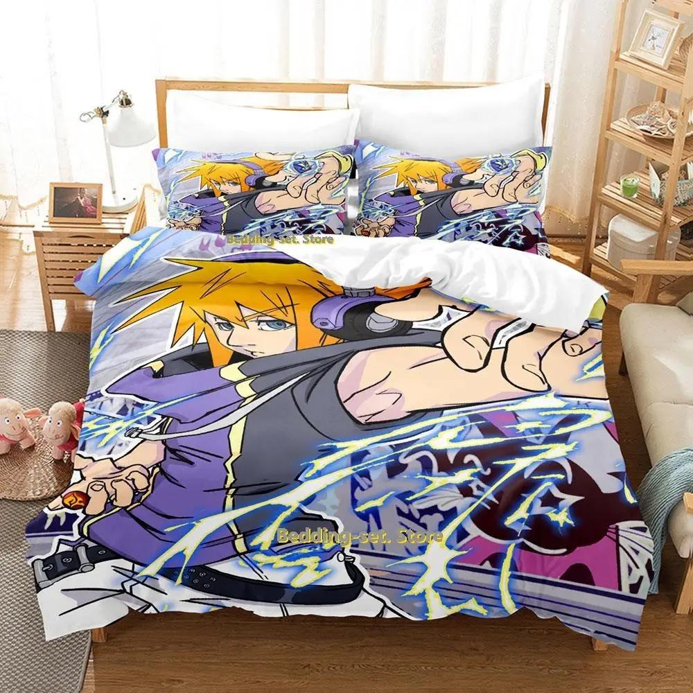 The World Ends With You Sakuraba Neku Bedding Set Cartoon Anime Three-piece Set Adult Kid Bedroom Duvetcover Sets 3D Kawaii Cool