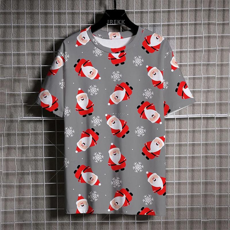 

Модная 3D футболка с принтом Счастливого Рождества, Санта Клаус, Рождественский лось, графическая уличная одежда с короткими рукавами 6XL