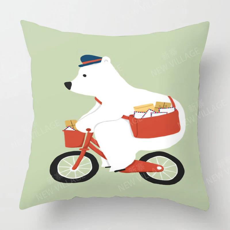 Home Decor Colorful Plants & Cute Polar Bear Cushions Pattern Cushion Cover Suitable For Sofa Bedroom Car Pillow Cover