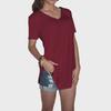 Women’s Summer Solid Color Loose V-Neck T-Shirt, Short-Sleeved, 5XL Large Size.