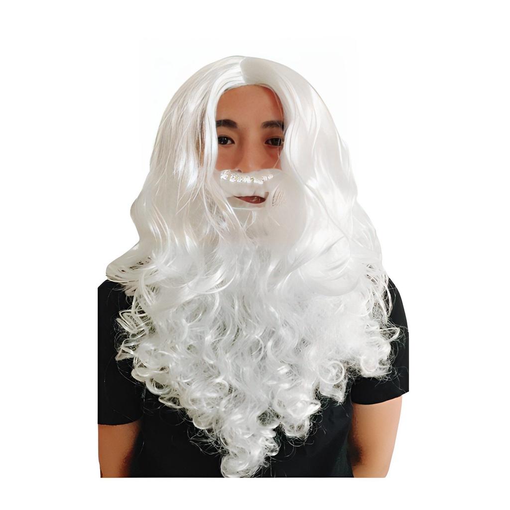 

Рождество Клаус Санта Борода Парик Взрослый Косплей Костюм Аксессуар Вечеринка Волосы Кудрявые LonghairSantaClaus 4,30cm/11in