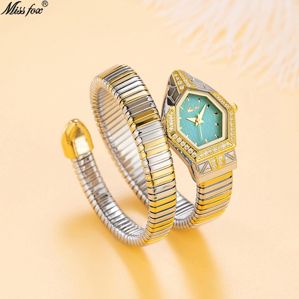MISSFOX Classic Snake Shape Watch For Women Gold Silver Scaleable Bracelet Womens Watches Bling Diamonds Quartz Ladies Wristwatch