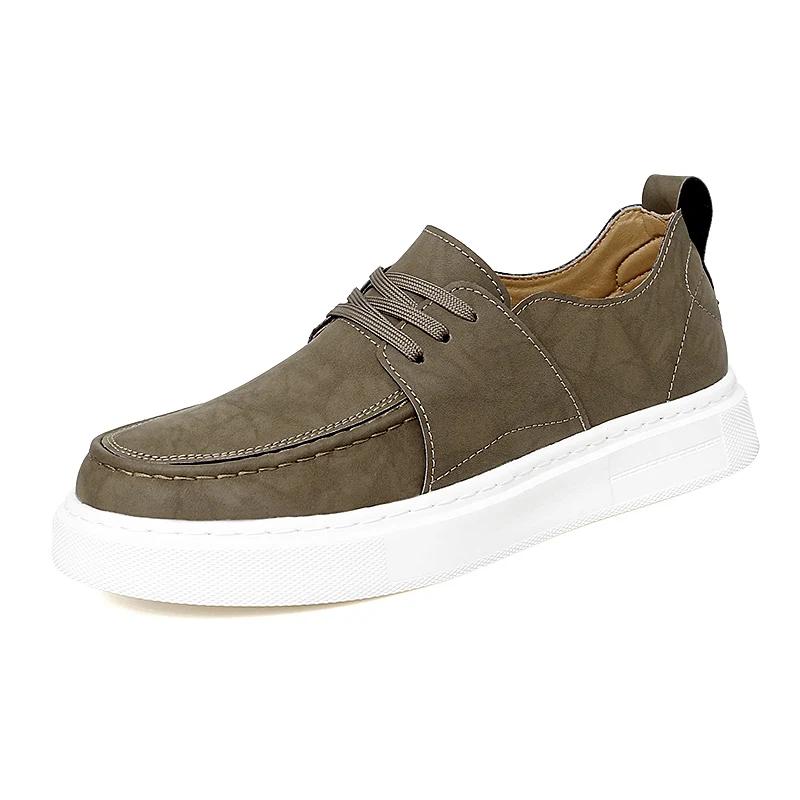 Fashion High Quality Men Business Casual Leather Shoes Fashion Brand Antiskid Comfy Thick Soled Lace-Up Vulcanized Shoes Walking Shoes