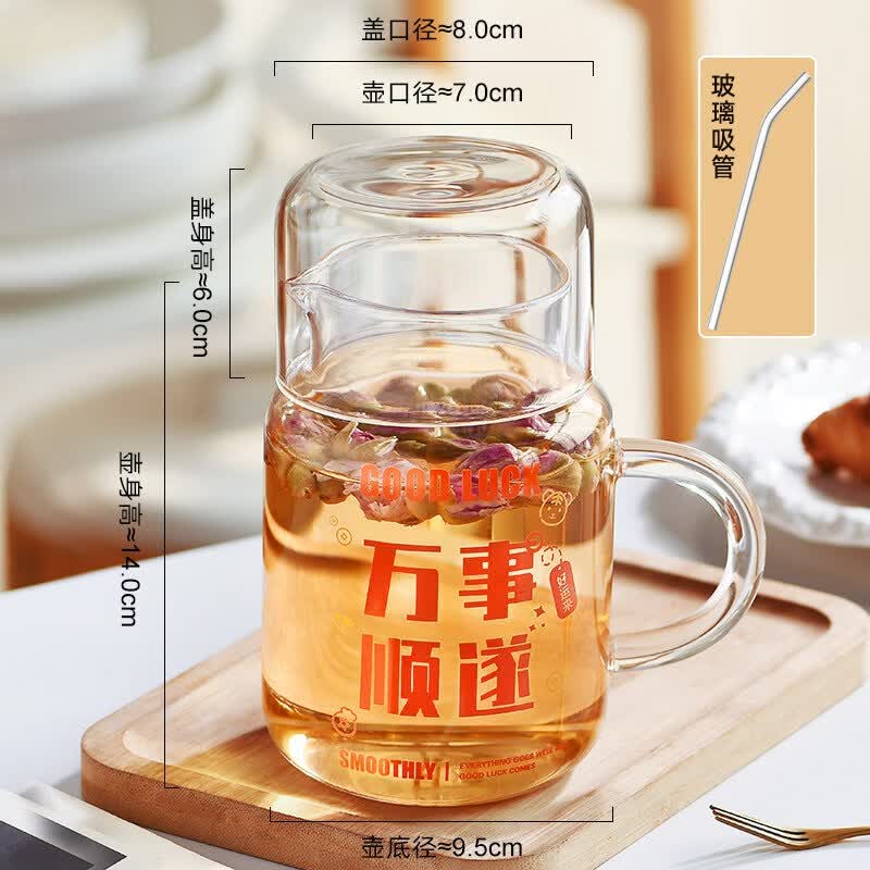800ml High Borosilicate Glass Water Bottle with Straw