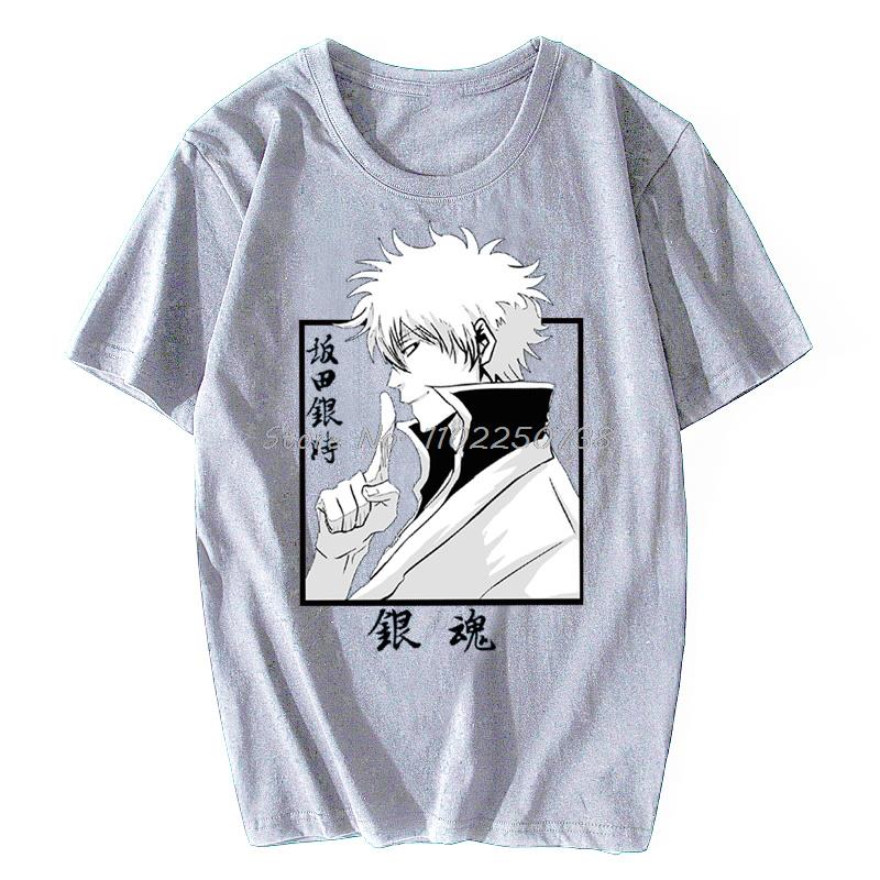 Gintama Sakata Gintoki Cool Men Summer Casual T-shirt Anime Cotton T-shirt Hip Hop Tshirt Tees Oversized Harajuku Streetwear