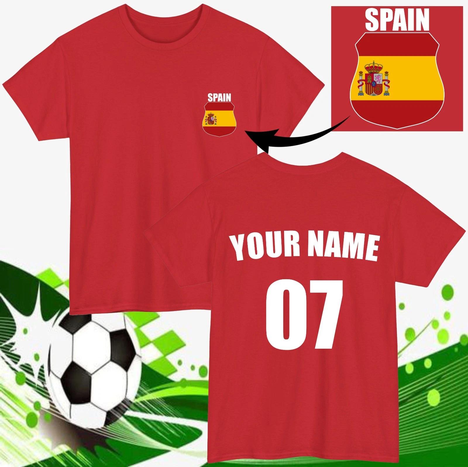 Personalised Spain Football T-T-Shirt Custom Name Number Fan Gift Unisex Tee Top 3XL