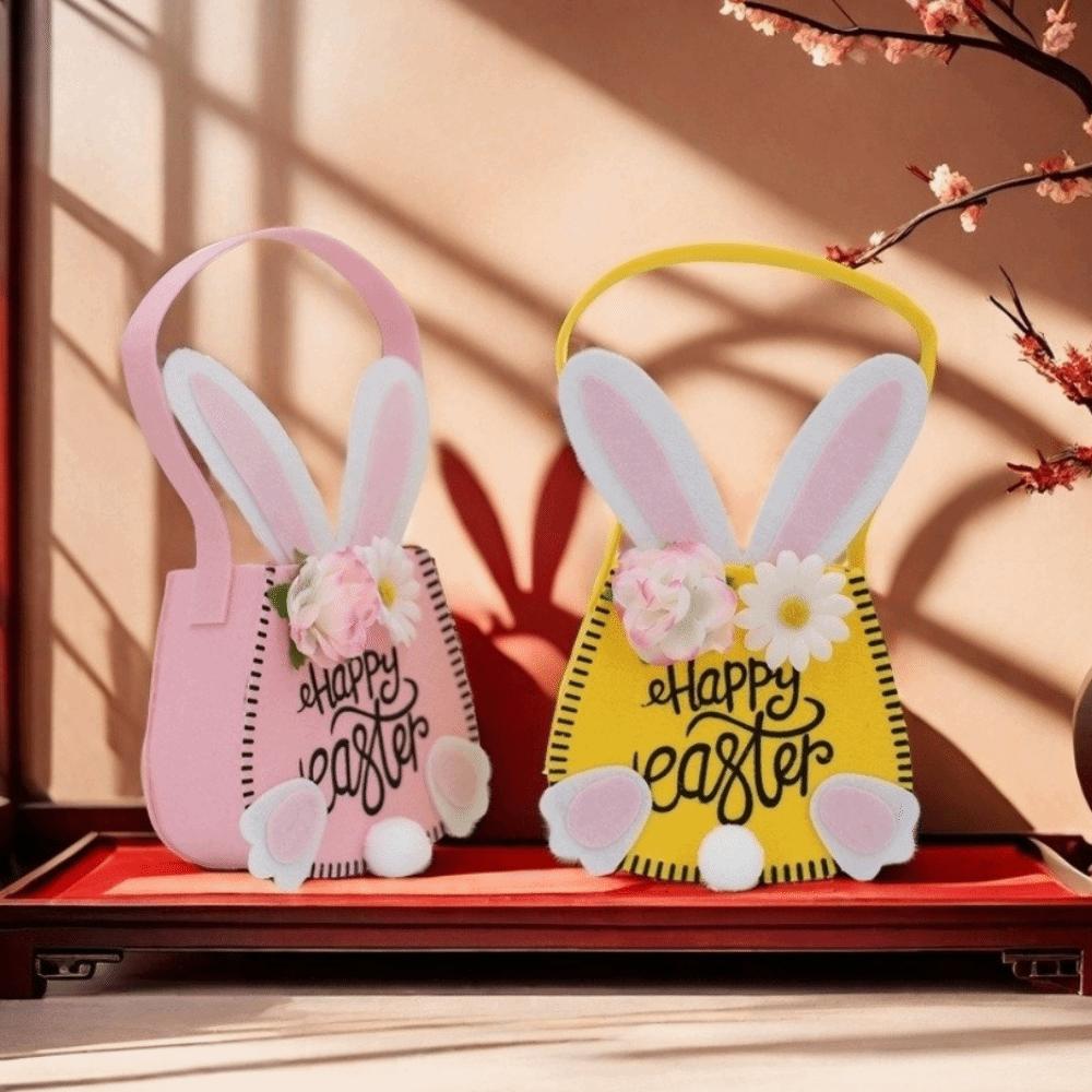 Rabbit Ear Easter Tote Bag Flowers Decoration Gift Bag Creative Easter Basket Family Party