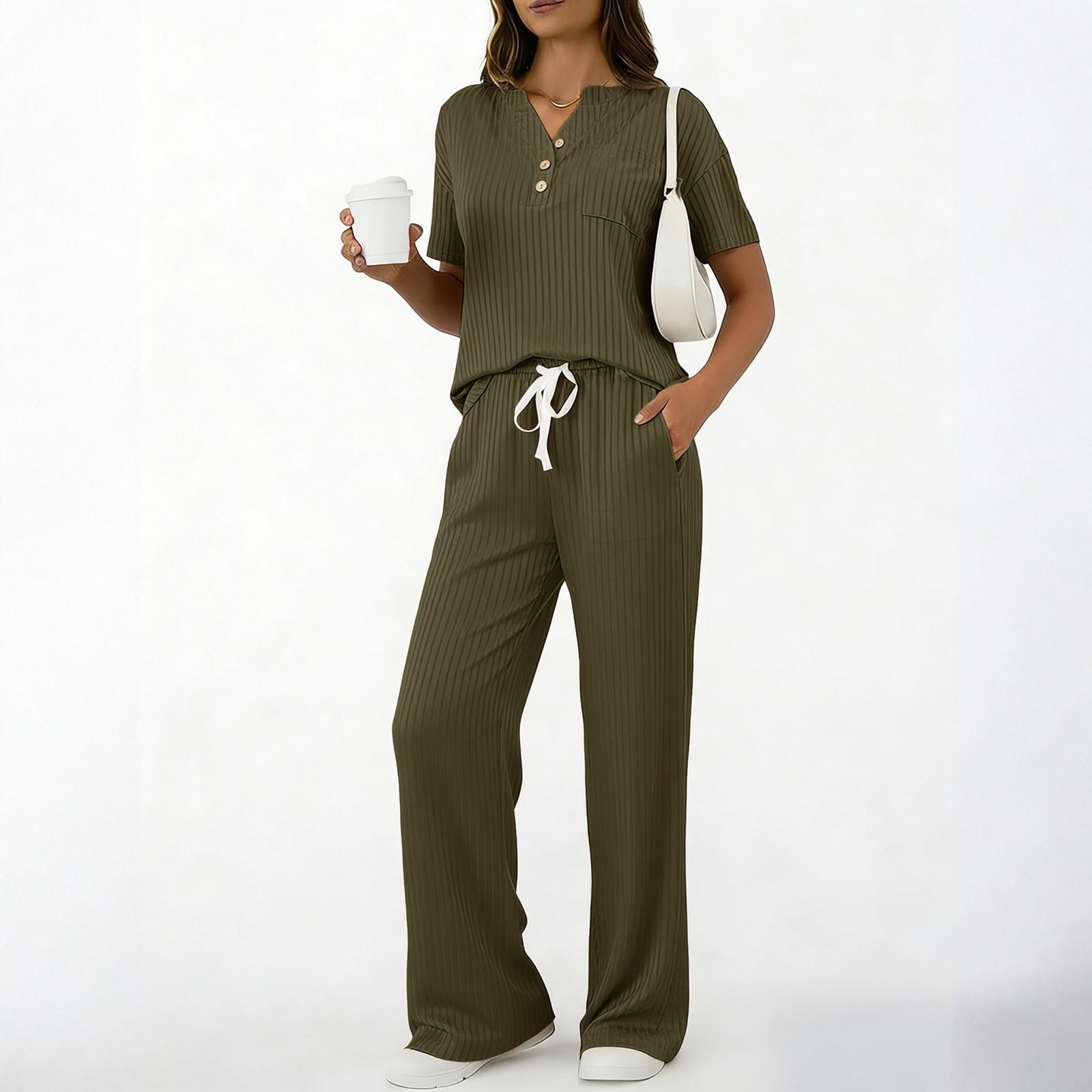 

Fashionable And Sexy Women s Spring And Summer Retro Elastic Waist Strap Linen Suit Women s Fashion Color Casual Two-piece Set L армия зеленый