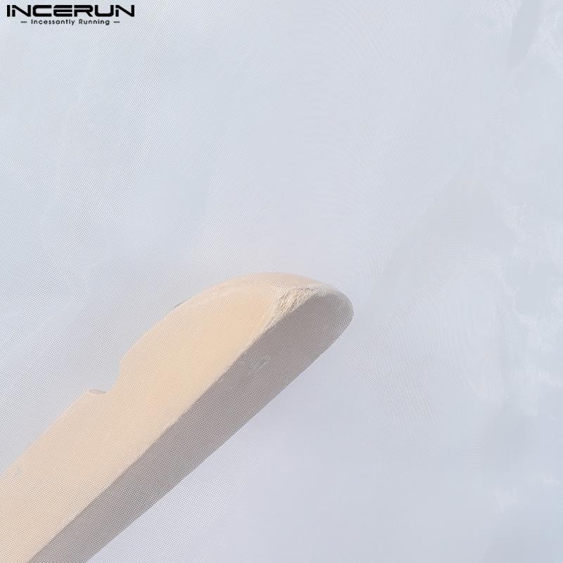 INCERUN Men Summer Short Sleeve Mesh Sheer Glitter Print Beach Through T-shirts