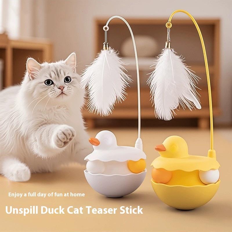 Tumbler Cat Teaser Toy With Removable Feathers & Bells - Self Amusing Kitten Play Wand Easy To Clean And Reassemble