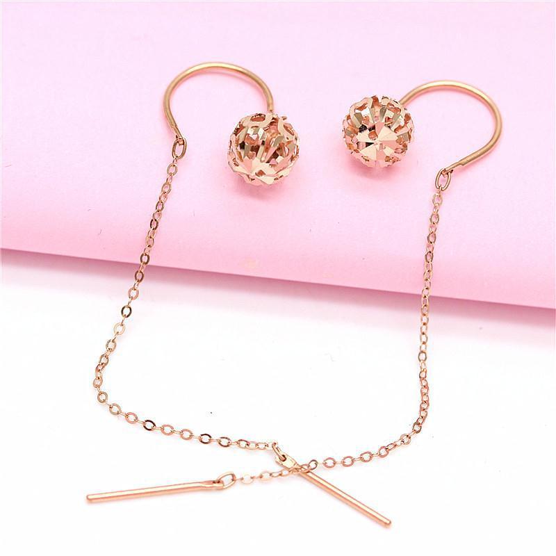 Exquisite Russian 585 Purple Gold Color Gold Hollow Ball Earrings, Simple Temperament Design, Rose Gold-Plated Earrings