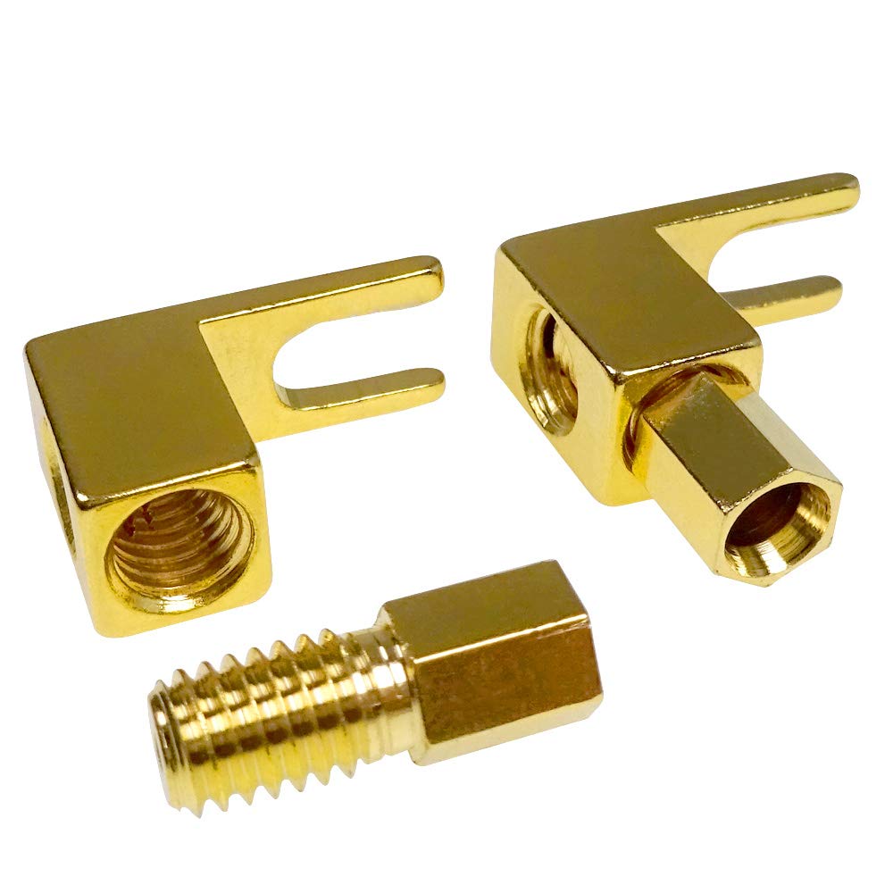 Cleqee Wandelt Bananenstecker in Gabelstecker um Goldene Lautsprecherkabel-Steckverbinder 8er-Pack Y-Gabelklemmen, L-förmig, Lötlos, (Y-Kabelschuhe), Plattiert,