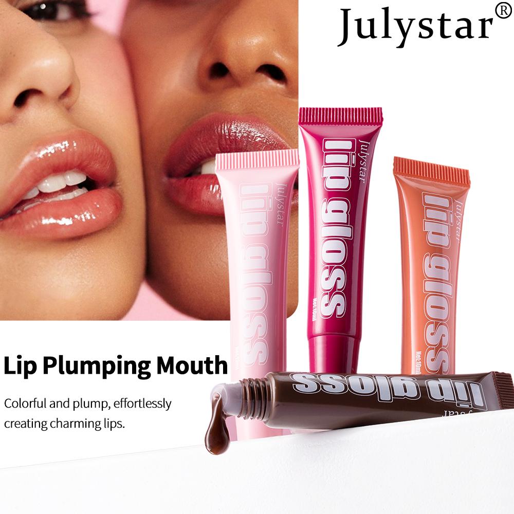 Julystar 8 Colors Long-lasting Moisturizing Color Plumping Lip Glaze Watery Transparent Mirror Hose Lip Oil