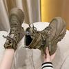 Fashion Classic Lace-up Platform Boots Women Mid-calf Flat Boots for Women Mesh Leather Splicing Light Non-slip Breathable Casual Boots
