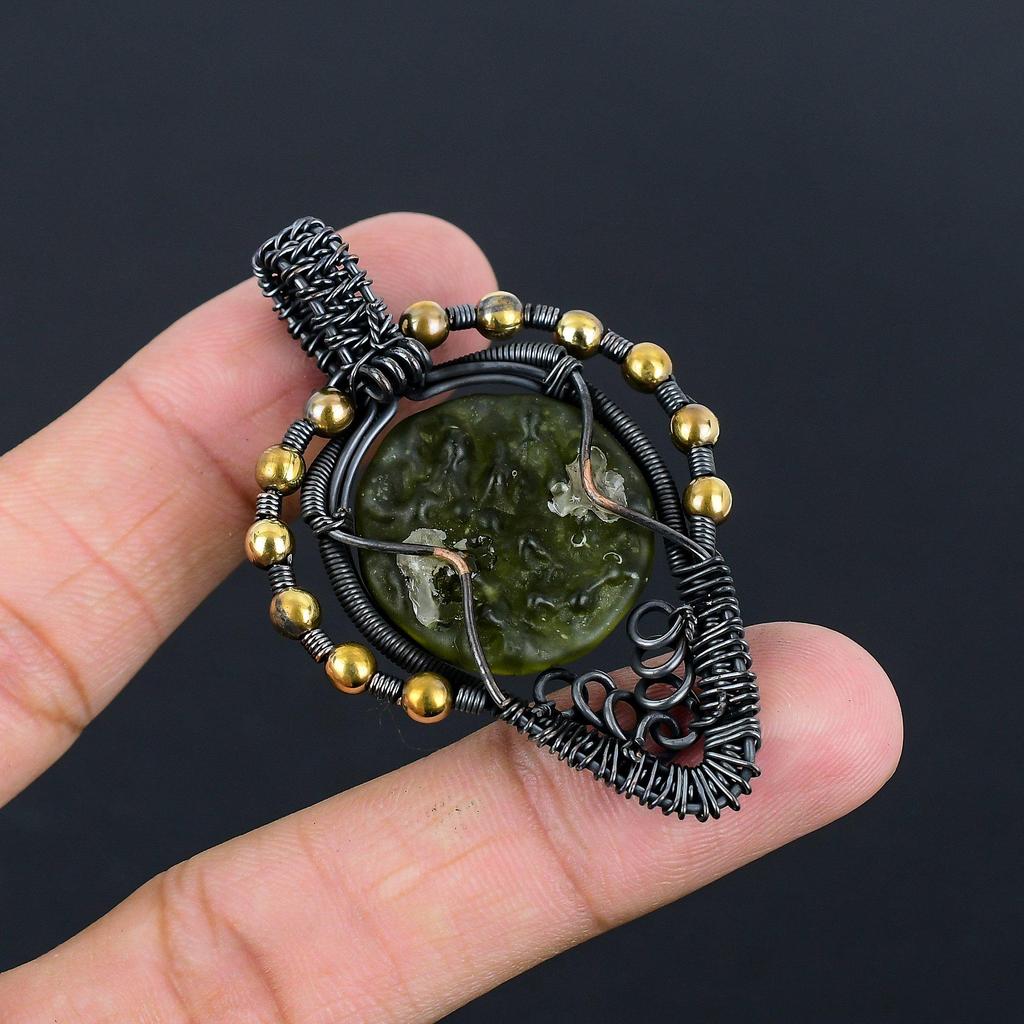 Moldavite Pendant, 999 Copper Wire Wrapped Jewelry, Gemstone Pendant, Gift For Her Handmade Dainty Jewelry