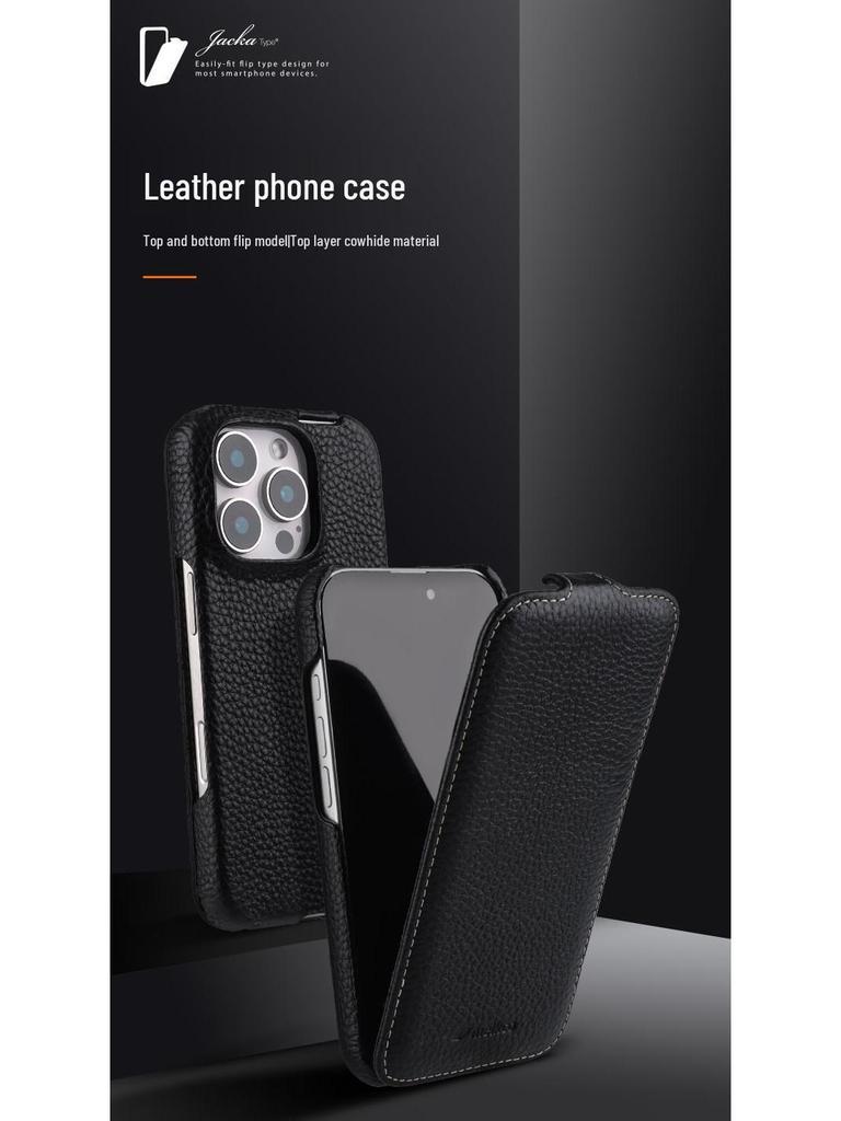 Melkco Genuine Leather Flip Case for iPhone 16 Pro Max/Plus - Magnetic Protective Cover
