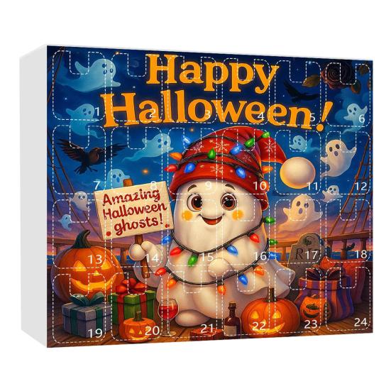 2025 Halloweenský Duch Adventní Kalendář 2D Akrylová Kreslená Sada Ozdob Duchů 24 Dní Roztomilá Duch Počítadlo Dekorace pro Domácí Oslavy