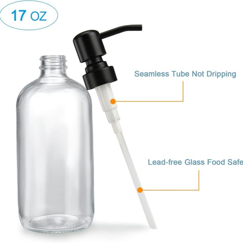 4 Glas Seifenspender - (17 Unzen/ 500 ml)Transparenter Seifenspender für die Küche, Nachfüllbarer Flüssigseifenspender mit Edelstahlpumpe
