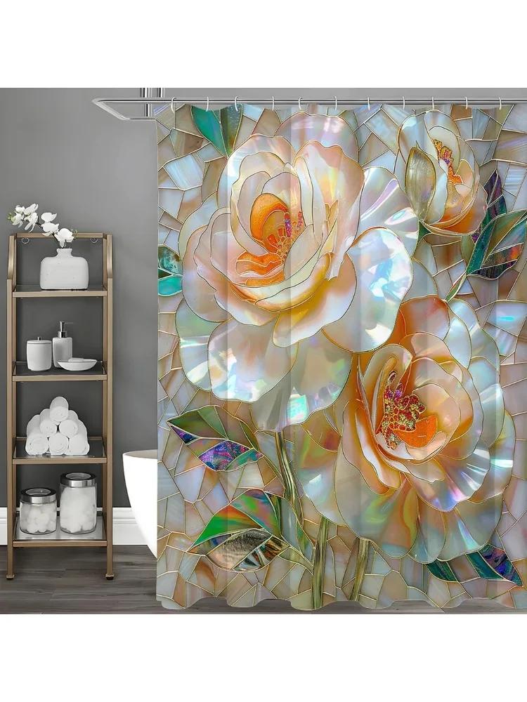 

Rose Flower Creative Art Shower Curtain, Bathroom Decorative Shower Curtain, Waterproof Shower Curtain With Hooks W60H190(CM)-1 Pcs