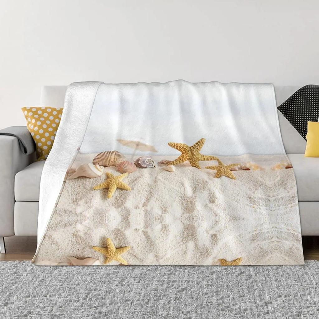 Seestern Strand Meer Flanell Überwurfdecke Meerestiere Decke King Queen Größe für Bett Sofa Couch Leicht Warm Super Weich