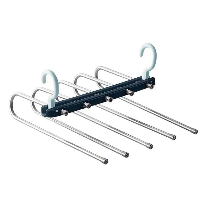 1 Pcs Non-slip Pants Telescopic Storage Household Multifunctional Folding Pants Rack Wardrobe Stainless Steel Hanger