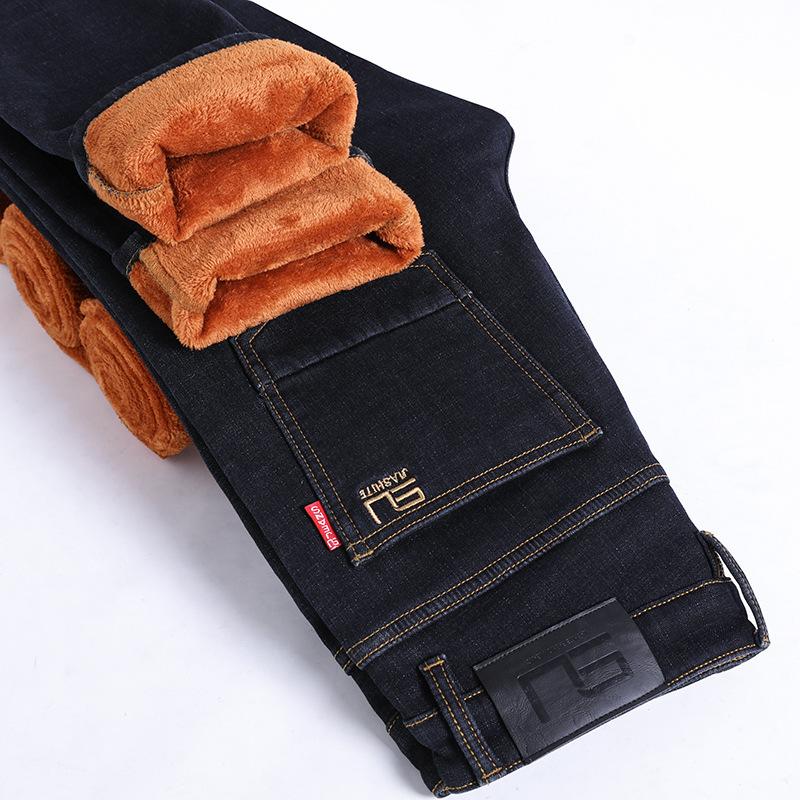 

2024 Новые мужские деловые повседневные брюки с бархатными прямыми теплыми брюками, согревающие эластичные джинсовые брюки 40 чёрный/синий