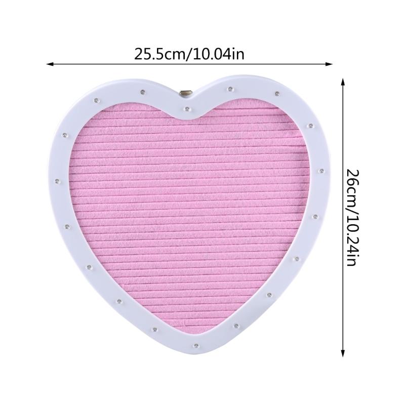 Heart Shaped Felt Letter Board Message Sign with LED Light and Changeable Letters and Stand for Party Table Decorations