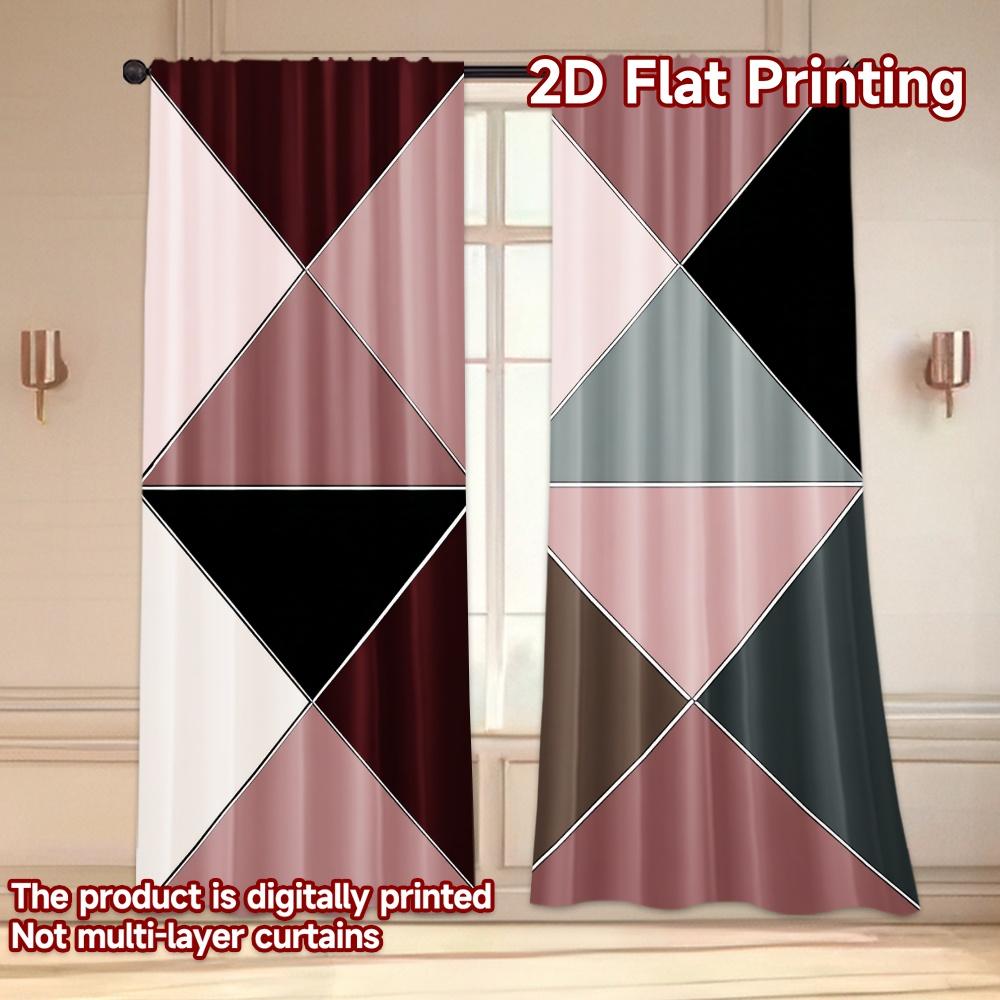 Set Of 2 Flat Printing Curtains Without Rod Geometric Triangles Soft Colors Valentine Is Day Holiday Polyester Easy Curtain Made