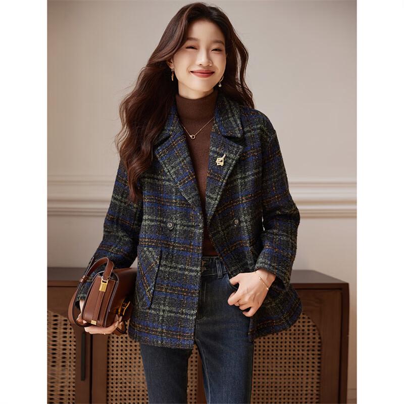 Women's Plaid Wool Blend Coat