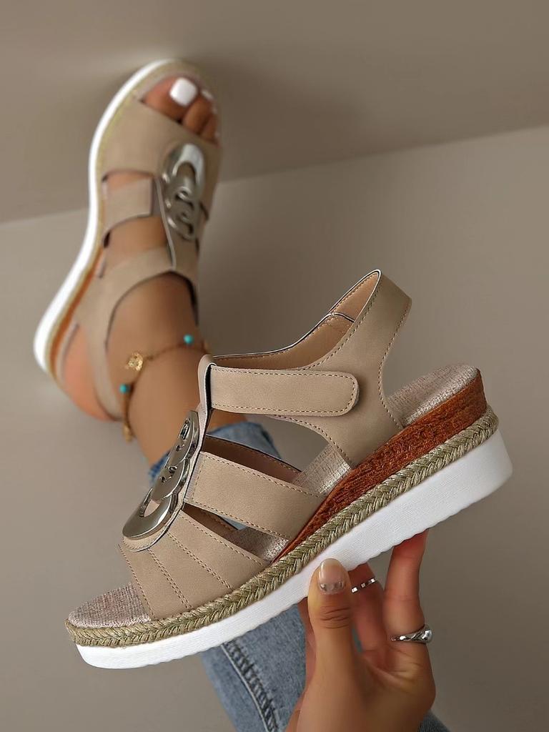 2024 summer new Velcro fish mouth casual shoes color matching flat sandals retro beach shoes women hollow