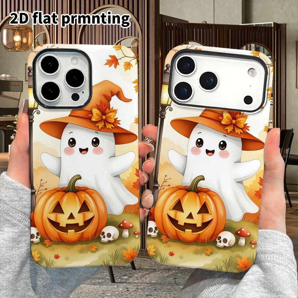 Phone Case: 2D Flat Design Suitable for iPhone 18 17 16 15 14 13 Pro Film Protective Case, Couple Style, Little Autumn Ghost, Christmas and Halloween 
